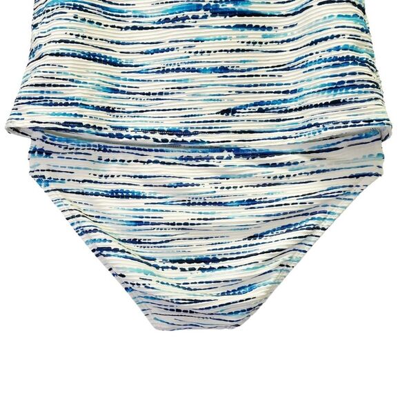 La Blanca Swimwear Tonal Tidal Striped Tankini Set Blue Cream Size Small | 6/8 - Picture 6 of 13